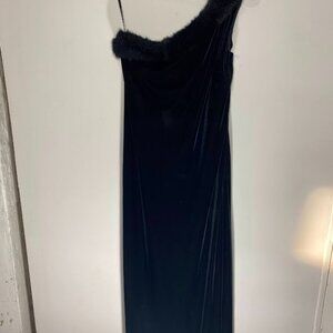 Arianna by Rachel Kaye Black Velvet Fur One Shoulder Dress